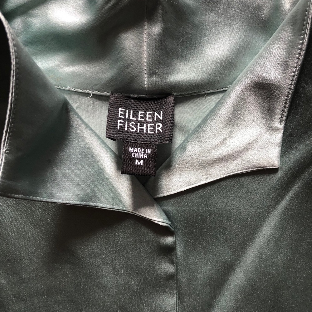 🌿 Eileen Fisher Washable Silk Mandarin-Collar Tunic Top – Size M
